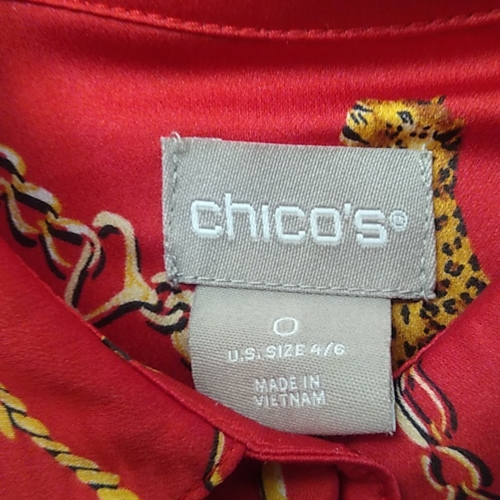 Chico's Cheetah & Chains L/S Tunic, Red, Size 0, NWT - Picture 3 of 7